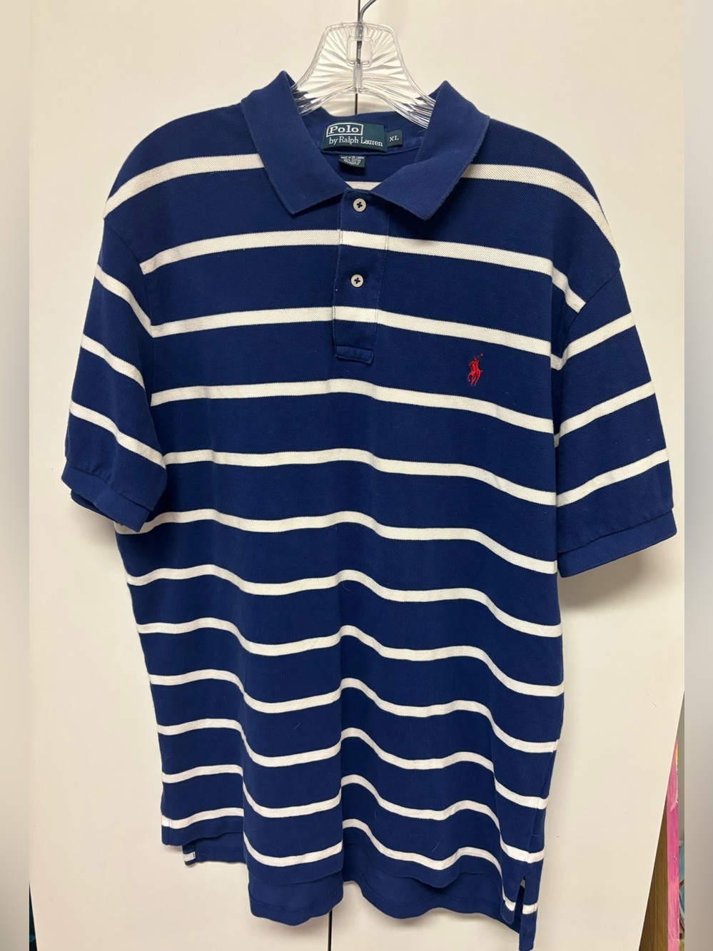 Ralph Lauren Navy & White Striped Polo with Red Pony